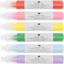 Candle Liner Kerzenmalfarbe Set Regenbogen 6 Stück à 30ml von Rico Design