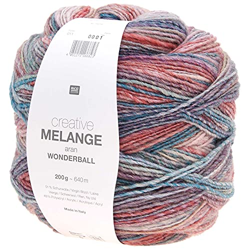 Rico Design Creative Melange Aran Wonderball Fabe 11, Farbverlaufswolle Nadelstärke 5 mm zum Stricken oder Häkeln, Wolle 200g Knäuel von Rico Design