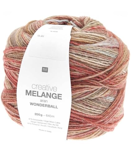 Rico Design Creative Melange Aran Wonderball oliv-rost Farbe 21, Farbverlaufswolle Nadelstärke 5 mm zum Stricken oder Häkeln, Wolle 200g Knäuel von Rico Design