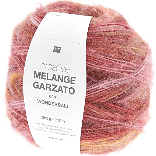 Rico Design Creative Melange Garzato Aran Wonderball Fabe 9, Farbverlaufswolle Nadelstärke 5 mm zum Stricken oder Häkeln, Wolle 200g Knäuel, 9 - gelb / mauve von Rico Design