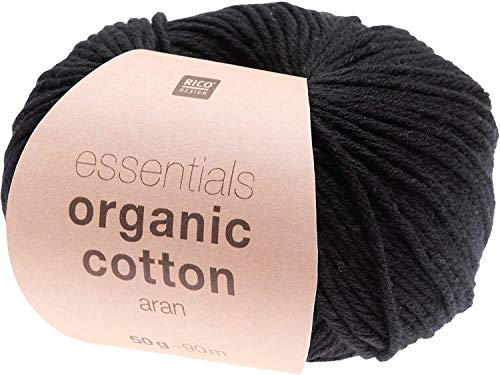 Rico Design Essentials Organic Cotton aran, 50 g, ca. 90 m verschiedene Farben Schwarz von Rico Design