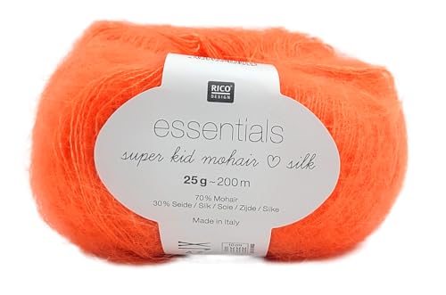 Rico Design Essentials Super Kid Mohair loves Silk, neonfarben, Lacegarn mit Seide und Mohairwolle, 25g (63 neon orange) von Rico Design