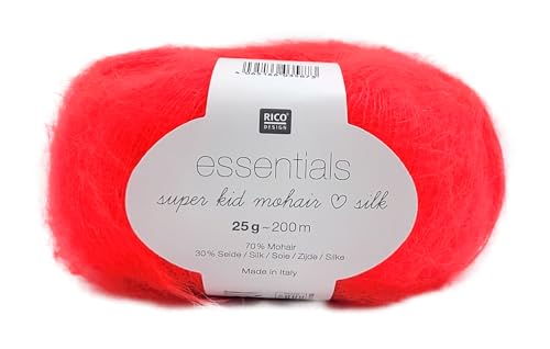 Rico Design Essentials Super Kid Mohair loves Silk, neonfarben, Lacegarn mit Seide und Mohairwolle, 25g (64 neon koralle) von Rico Design