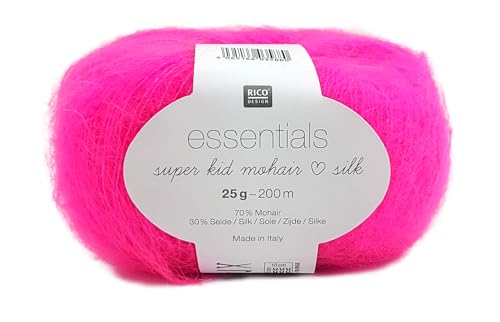 Rico Design Essentials Super Kid Mohair loves Silk, neonfarben, Lacegarn mit Seide und Mohairwolle, 25g (65 neon pink) von Rico Design