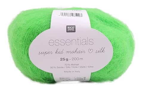 Rico Design Essentials Super Kid Mohair loves Silk, neonfarben, Lacegarn mit Seide und Mohairwolle, 25g (67 neon grün) von Rico Design