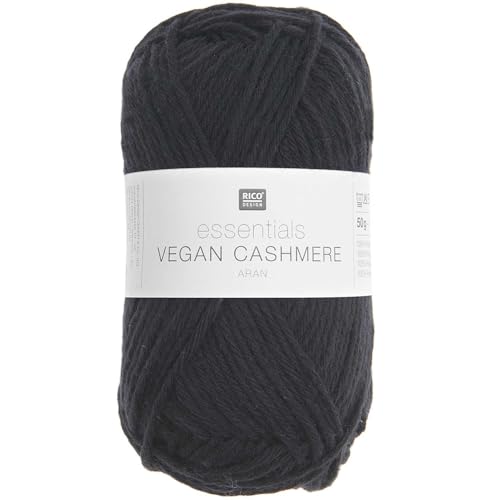 Rico Design Essentials Vegan Cashmere aran, Strickgarn 100% Polyamid, 50g (09 schwarz) von Rico Design