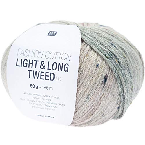 Rico Design Fashion Cotton Light + Long Tweed dk Efeu (13), weiches Baumwollmischgarn zum Stricken oder Häkeln, Sommerwolle von Rico Design