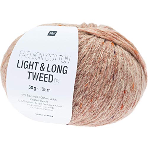 Rico Design Fashion Cotton Light + Long Tweed dk Lachs (09), weiches Baumwollmischgarn zum Stricken oder Häkeln, Sommerwolle von Rico Design