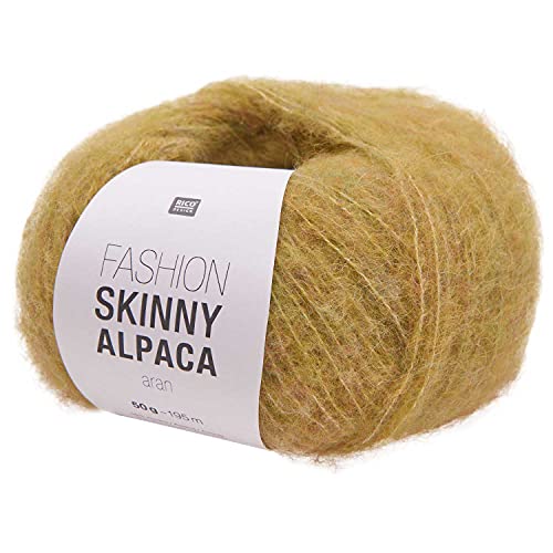 Rico Design Fashion Skinny Alpaca aran, Häkelwolle, Strickgarn, Lacewolle mit Alpaka, 50 g ~ 195 m, Nadelstärke 4 mm, 48% Alpaka, 25% Wolle, 20% Polyamid, 7% Viskose (04 gelb) von Rico Design