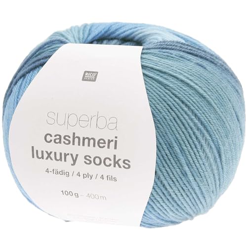 Rico Design Superba Cashmeri Luxury Socks | Sockenwolle mit Kaschmir | Strumpfwolle 4-fädig | Sockengarn mit Farbverlauf (25 | blau-degradé) von Rico Design