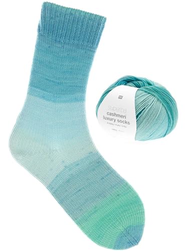 Rico Design Superba Cashmeri Luxury Socks | Sockenwolle mit Kaschmir | Strumpfwolle 4-fädig | Sockengarn mit Farbverlauf (30 | aqua) von Rico Design