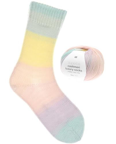 Rico Design Superba Cashmeri Luxury Socks | Sockenwolle mit Kaschmir | Strumpfwolle 4-fädig | Sockengarn mit Farbverlauf (32 | marshmallow) von Rico Design