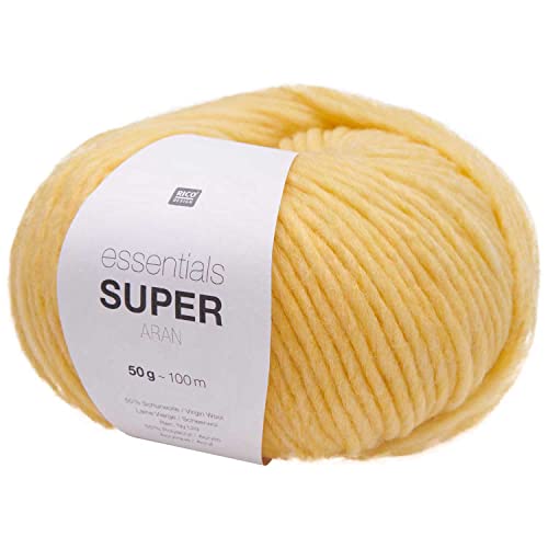 Rico Essentials Super Aran, dicke Wolle Nadelstärke 5, Dochtgarn zum Stricken und Häkeln, 50g 100m (02 gelb) von Rico Design