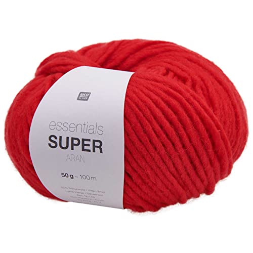 Rico Essentials Super Aran, dicke Wolle Nadelstärke 5, Dochtgarn zum Stricken und Häkeln, 50g 100m (06 rot) von Rico Design