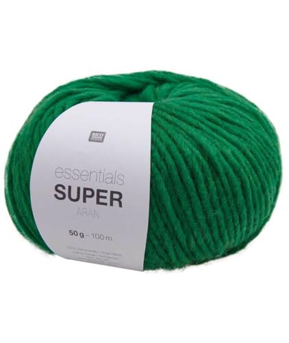 Rico Essentials Super Aran, dicke Wolle Nadelstärke 5, Dochtgarn zum Stricken und Häkeln, 50g 100m (13 grün) von Rico Design