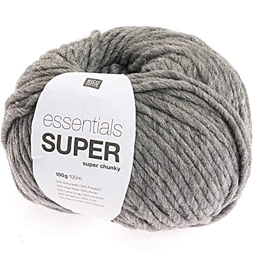 Rico Essentials Super Chunky Fb. 28 grau, weiche Wolle Nadelstärke 10 mm, Schnellstrickwolle von Rico Design