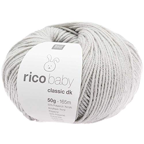 Rico Wolle Baby Classic dk, Babywolle weich und pflegeleicht zum Stricken oder Häkeln, 50% Polyamid, 50% Polyacryl, 50g 165m, Nadelstärke 3,5-4 mm (031 hellgrau) von Rico Design