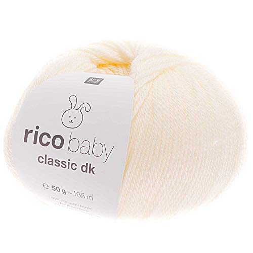 Rico Wolle Baby Classic dk, Babywolle weich und pflegeleicht zum Stricken oder Häkeln, 50% Polyamid, 50% Polyacryl, 50g 165m, Nadelstärke 3,5-4 mm (002 creme) von Rico Design