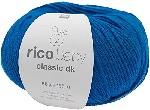 Rico Wolle Baby Classic dk, Babywolle weich und pflegeleicht zum Stricken oder Häkeln, 50% Polyamid, 50% Polyacryl, 50g 165m, Nadelstärke 3,5-4 mm (079 azur) von Rico Design