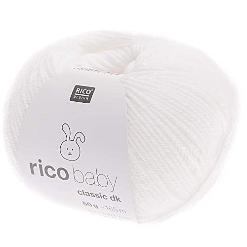 Rico Wolle Baby Classic dk, Babywolle weich und pflegeleicht zum Stricken oder Häkeln, 50% Polyamid, 50% Polyacryl, 50g 165m, Nadelstärke 3,5-4 mm (001 weiß) von Rico Design