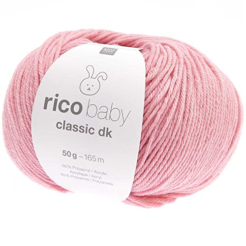 Rico Wolle Baby Classic dk, Babywolle weich und pflegeleicht zum Stricken oder Häkeln, 50% Polyamid, 50% Polyacryl, 50g 165m, Nadelstärke 3,5-4 mm (082 bonbonrosa) von Rico Design