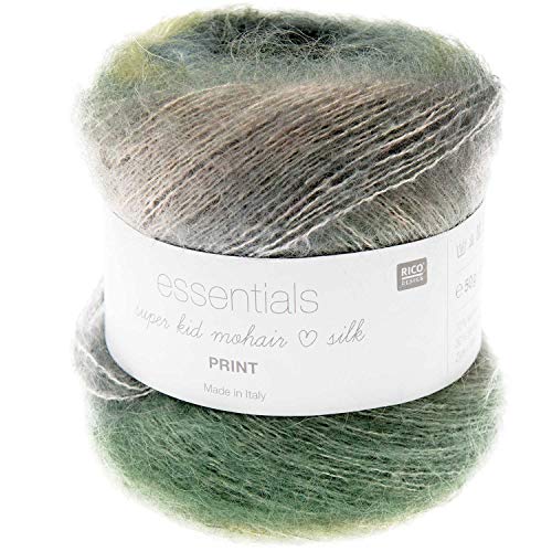 Rico Essentials Super Kid Mohair Loves Silk Print, Lacegarn Mohair Seide Farbverlauf zum Stricken und Häkeln, Lacewolle Nadelstärke 4,5 mm, 50g ca. 400m (010 Wald, Grundpreis: 36,98€/100g) von Rico Design