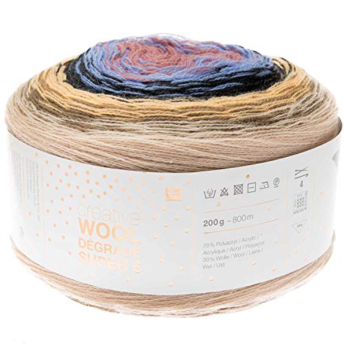 Rico creative Wool Degrade Super 6 Blau-Puder Fb. 14, Bobbel Farbverlaufswolle zum Häkeln u. Stricken von Rico creative