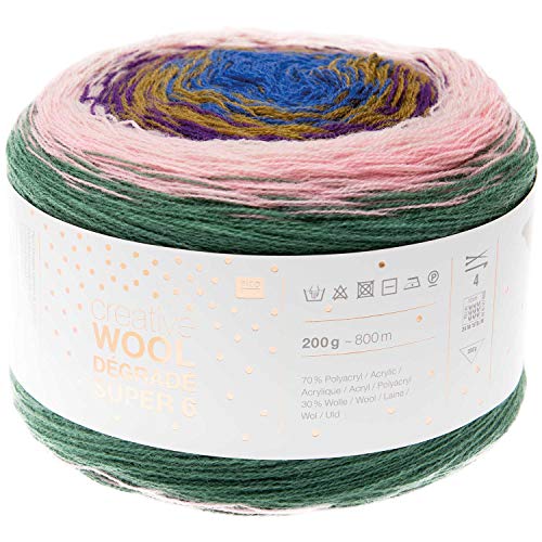Rico creative Wool Degrade Super 6 Lila-Grün Fb. 15, Bobbel Farbverlaufswolle zum Häkeln u. Stricken von Rico creative