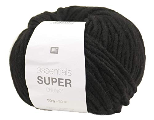 Rico essentials Super Chunky Wolle 50g ~ 80m, Farbe 10 schwarz, dicke Wolle Stricken Häkeln Nadelstärke 7 mm von Rico essentials