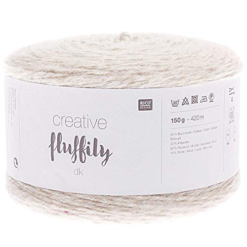 Rico Creative Bobbel mit Glitzer, Fluffily dk Farbe 001 Creme, 150g Wolle mit Glitzerfaden, ca. 420m Glitzergarn zum Stricken oder Häkeln von Rico Design