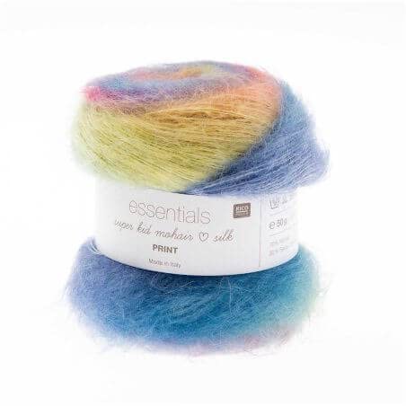 Rico Essentials Super Kid Mohair loves Silk Print, Fb. 1 Licht, Regenbogen Lacegarn aus Super Kid Mohair & Seide zum Stricken und Häkeln, Lacewolle Nadelstärke 4,5 mm von Rico Design