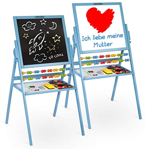 Spiel-Tafel für Kinder magnetisches Whiteboard und Kreidetafel Maltafel Kindertafel Staffelei aus Holz Ricokids (Blau) von Ricokids