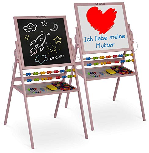 Spiel-Tafel für Kinder magnetisches Whiteboard und Kreidetafel Maltafel Kindertafel Staffelei aus Holz Ricokids (Rosa) von Ricokids