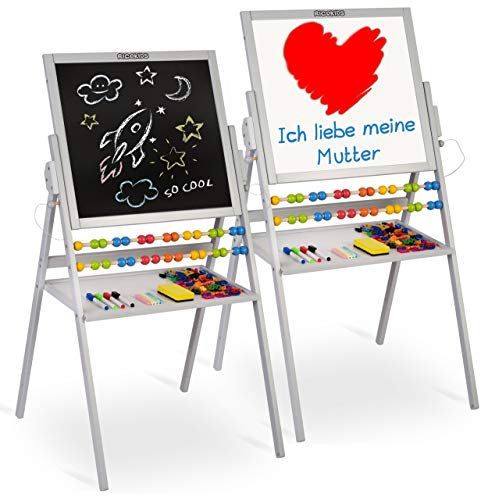 Spiel-Tafel für Kinder magnetisches Whiteboard und Kreidetafel Maltafel Kindertafel Staffelei aus Holz Ricokids (Weiss) von Ricokids