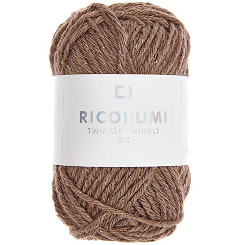 25g Ricorumi -Twinkly Twinkly - Farbe: 15 - braun/ rainbow - feine Baumwolle zum Häkeln von Amigurumi-Figuren mit Glitzer-Effekt von Ricorumi