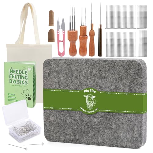 Riddur Filz Nadeln Set, Nadelfilz Set, 8×10 Zoll Filzen Pad, 90 Pcs Filznadeln, 3-Größe Holzgriff Halter, Filz Zubehör mit Aufbewahrungstasche für starterset DIY Handmade Crafts Dekoration von Riddur