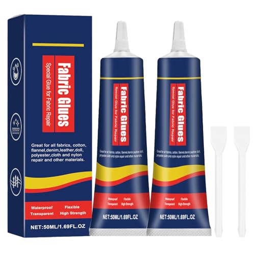 2 Stück Textilkleber Waschmaschinenfest,Stoffkleber Textilkleber,Leder Kleber,Waschbar Textilkleber für Stoffe,50ml Textilkleber Extra Stark,Geeignet für Stoff,Baumwolle,Leder,Jeans von Rienan