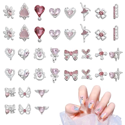 36 Stück Charms Nägel,3D Silber Nagel Charms,Nägel Charms,Niedliche Maniküre Accessoires,Bow Nail Charms,Metall Nagel Schmuck,für Nagel Kunst Dekorations Nail Diy von Rienan