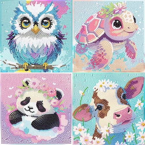 4er Diamond Painting Set,5D Diamant Painting Bilder,Niedliche Tiere Diamond Painting Bilder,Basteln Diamant Painting 6-12 Jahre,Diamond Painting Mädchen für Zuhause Wanddekoration (15 x 15 cm) von Rienan