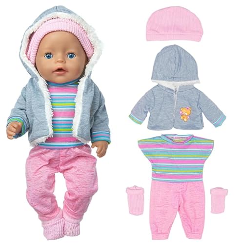 Puppenkleidung 43 cm Hellgrau Kleidung,Puppenkleidung für Baby Puppen,mit Mantel Bluse Hosen Hut und Socken,Passende Geburtstagsgeschenke für Jungen und Mädchen von Rienan