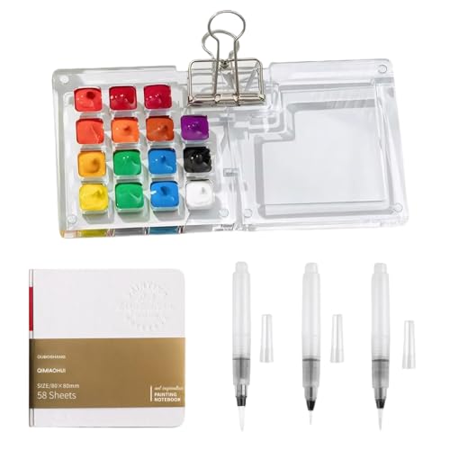 Tragbare Mini Aquarell Set,15 Raster Mini Acryl Aquarell Reise Set,Mini Palette für Outdoor-Künstler,Mini Aquarellkasten Reisezeichner und Aquarellmaler von Rienan