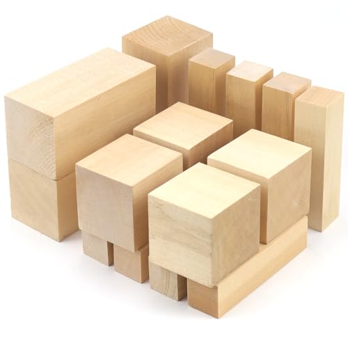 Rierousy Lindenholz zum Schnitzen, Holzblöcke zum Basteln, Schnitzholz Set, Balsaholz, Holzblock Massiv, Natürlich Balsaholz Klötzchen zum Basteln, Holzschnitzerei-Set (15) von Rierousy