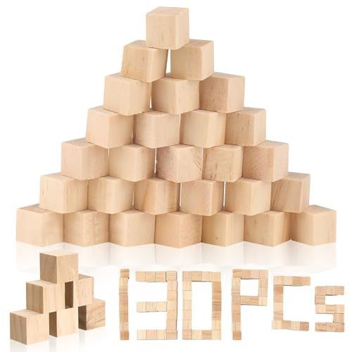 Rierousy 130 Stück Holz Würfel 2cm Kleine Holzwürfel Blanko holzklötzchen zum basteln zum DIY Basteln Malen，Basteln，Puzzle，Stempel，Zahlen ，Schnitzereien von Rierousy