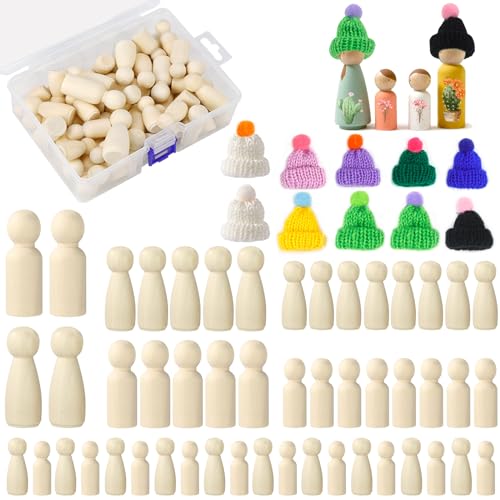 Rierousy 50 Stück Diy Holzfiguren zum Bemalen Holzkegel zum Basteln spielfiguren holz holzmännchen klein zum Bemalen Basteln Holzkegel Dekoration Ornament Männlich und Weiblich (50) von Rierousy