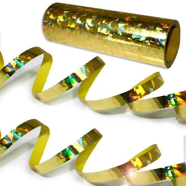 Holographische Luftschlangen Regenbogen, goldfarben glänzend, 1 Rolle von Riethmüller