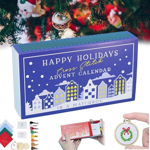 Christmas Cross Stitch Advent Calendar,Christmas Countdown Embroidery Kit,Christmas Advent Calendar Cross Stitch Patterns,24 Days Countdown Advent Calendar Gift for Craft Lovers (Blue) von Rietoiu