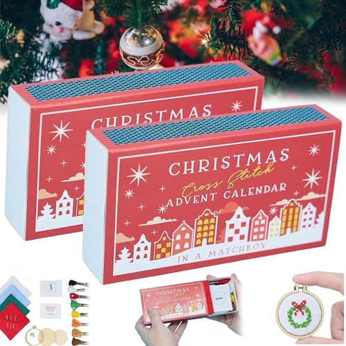 Christmas Cross Stitch Advent Calendar,Christmas Countdown Embroidery Kit,Christmas Advent Calendar Cross Stitch Patterns,24 Days Countdown Advent Calendar Gift for Craft Lovers (Red-2Pc) von Rietoiu