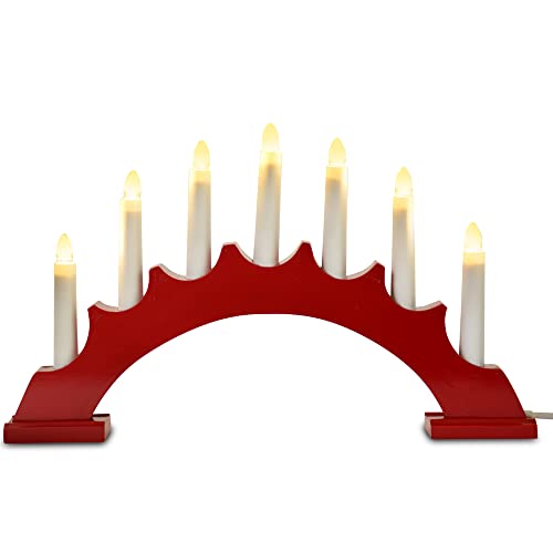 Riffelmacher&Weinberger LED Schwibbogen Lichterbogen Rund 7 Kerzen 40x5x24cm - Rot | 27660 - Fensterleuchter Holz von Riffelmacher&Weinberger