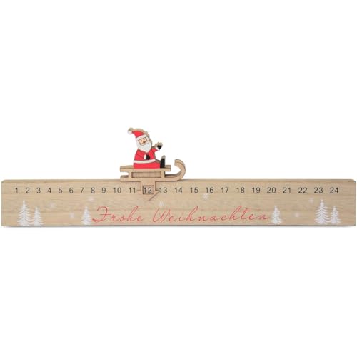 Riffelmacher Adventskalender Santa mit Schlittenschieber Natur & Rot aus Holz von Riffelmacher