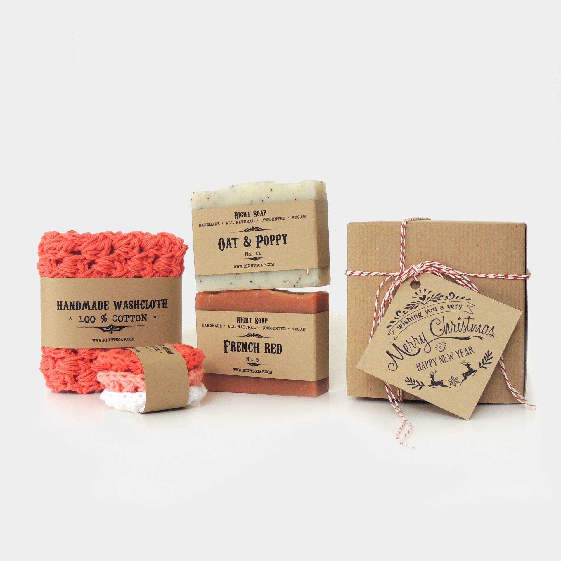 Bade-Geschenk-Set 2 Vegane Seifen, Baumwolle Waschlappen Gesicht Scrubbies, Weihnachts-Geschenk-Box, Stocking Stuffer Für Sie, Handgemachte von RightSoap